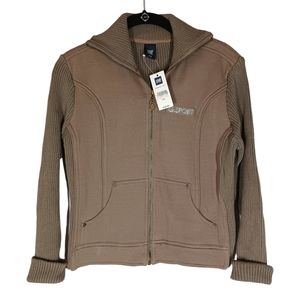 G.SPORT GAP Light Brown Ribbed Rhinestone Zipper Front Long Sleeve Sweater NWT